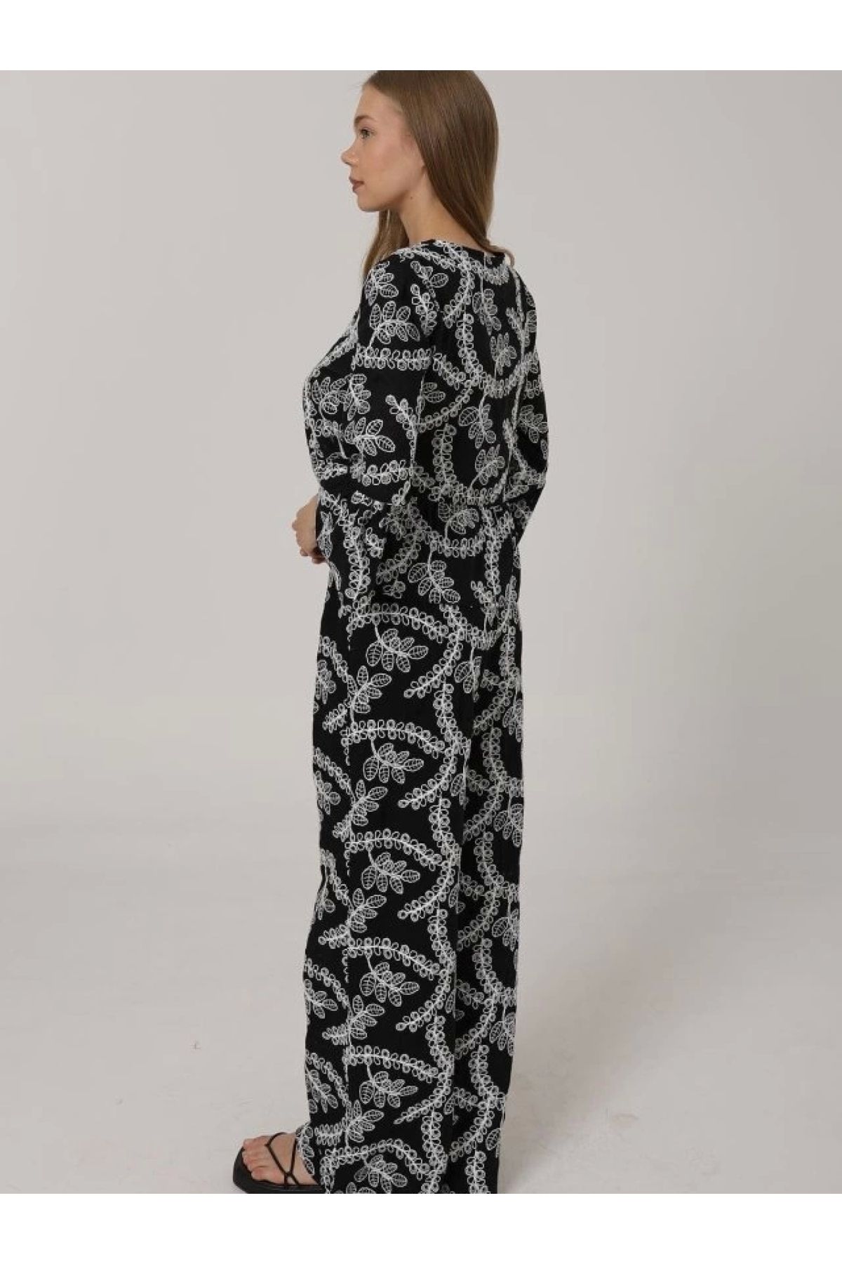 POLEXP Modern İşlemeli Siyah Oversize Pantolon