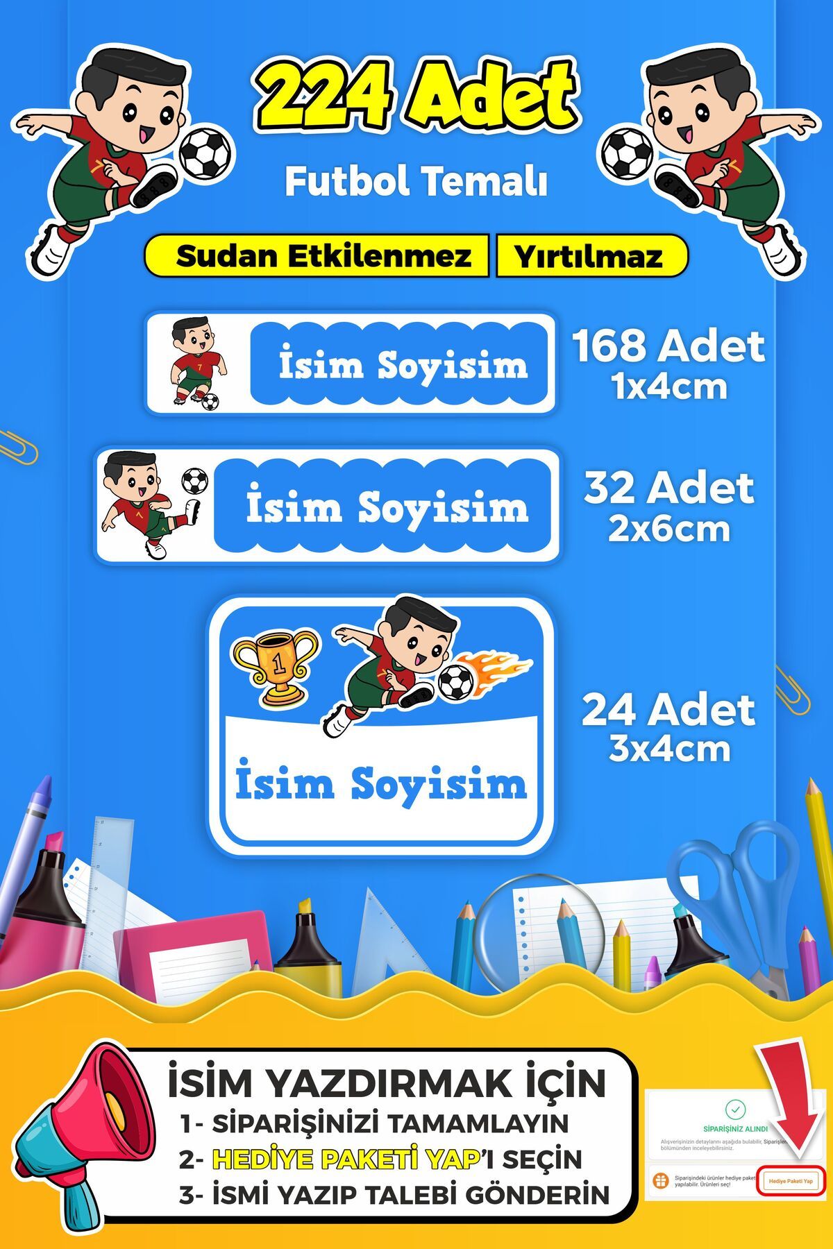 SB store Futbol Temalı Okul Kreş Kişiye Özel İsim Etiket Seti - Model 290