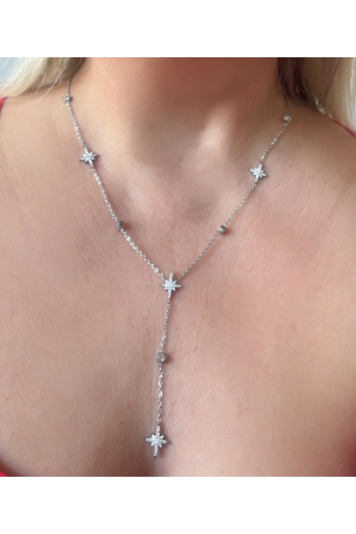 bs bellss accessory Gold Zirkon Taşlı Kutup Yıldızı Y Model Kolye