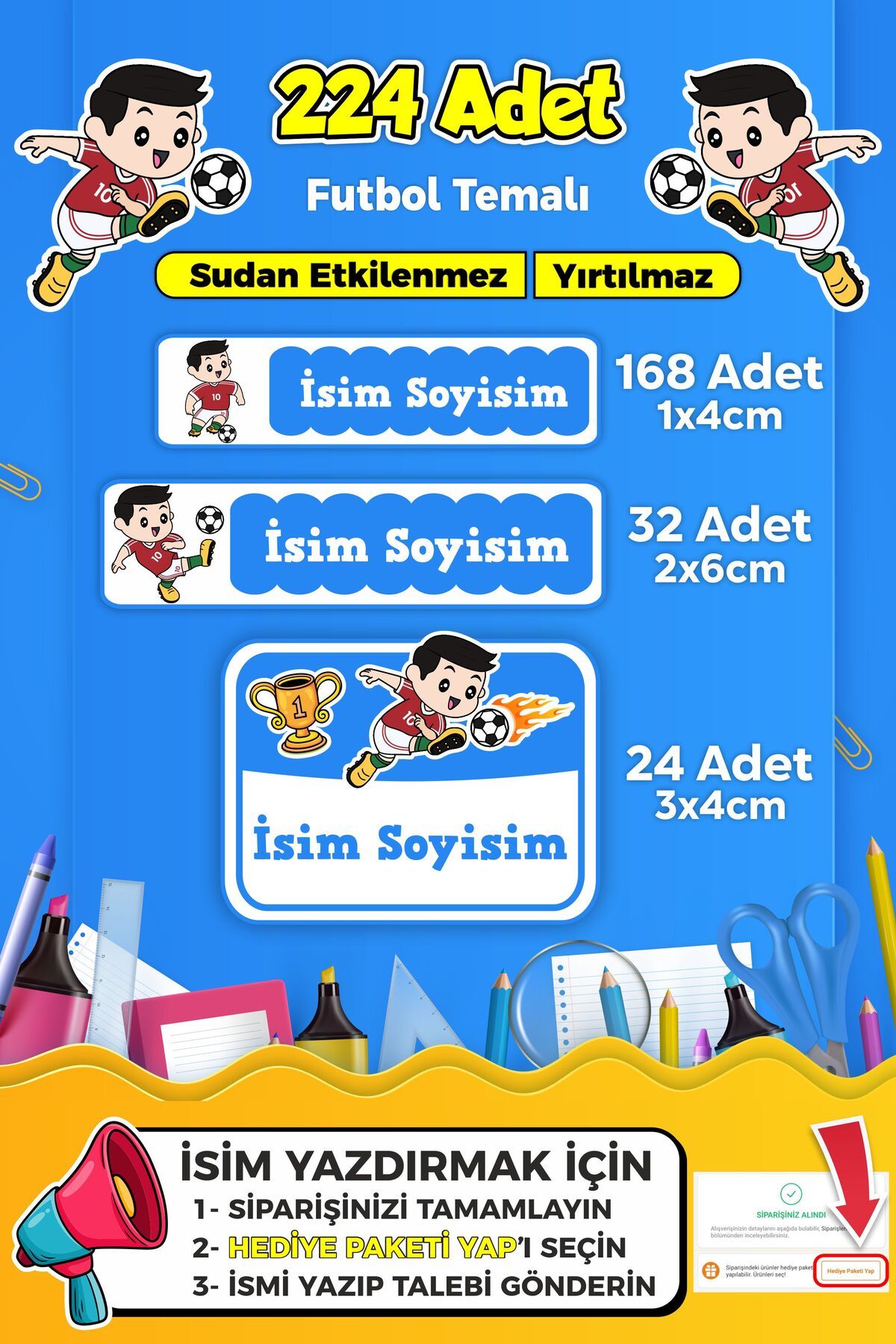SB store Futbol Temalı Okul Kreş Kişiye Özel İsim Etiket Seti - Model 292