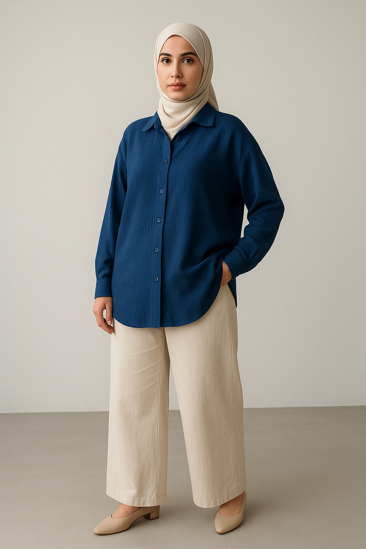 Paw Garage Kadın Olivia Oversize Pamuklu Bürümcük Kumaş Yazlık Tesettür Gömlek