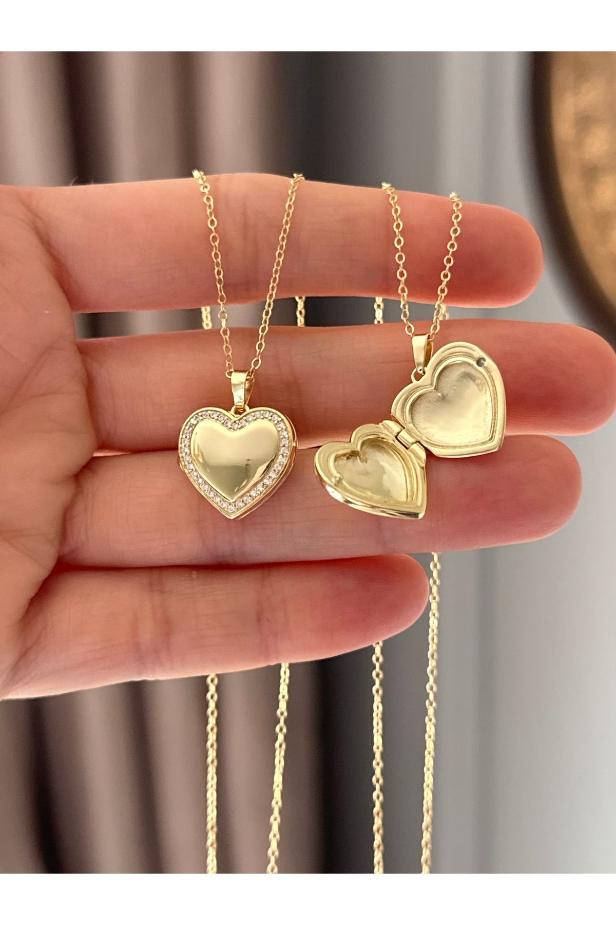 emy by emel luxury silver jewelry Altın Kaplama Taşlı Açılabilir Kapaklı Kalp Madalyon Kolye 925 Ayar Gümüş