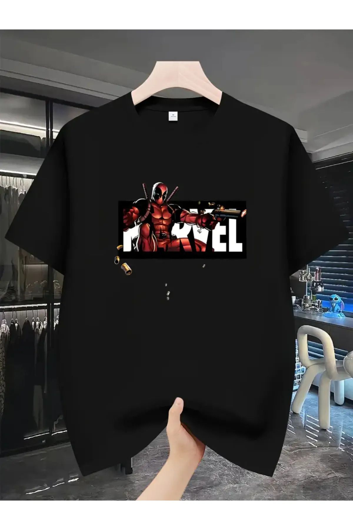 Koklonmoda Unisex Deadpool Baskılı Oversize T-Shirt