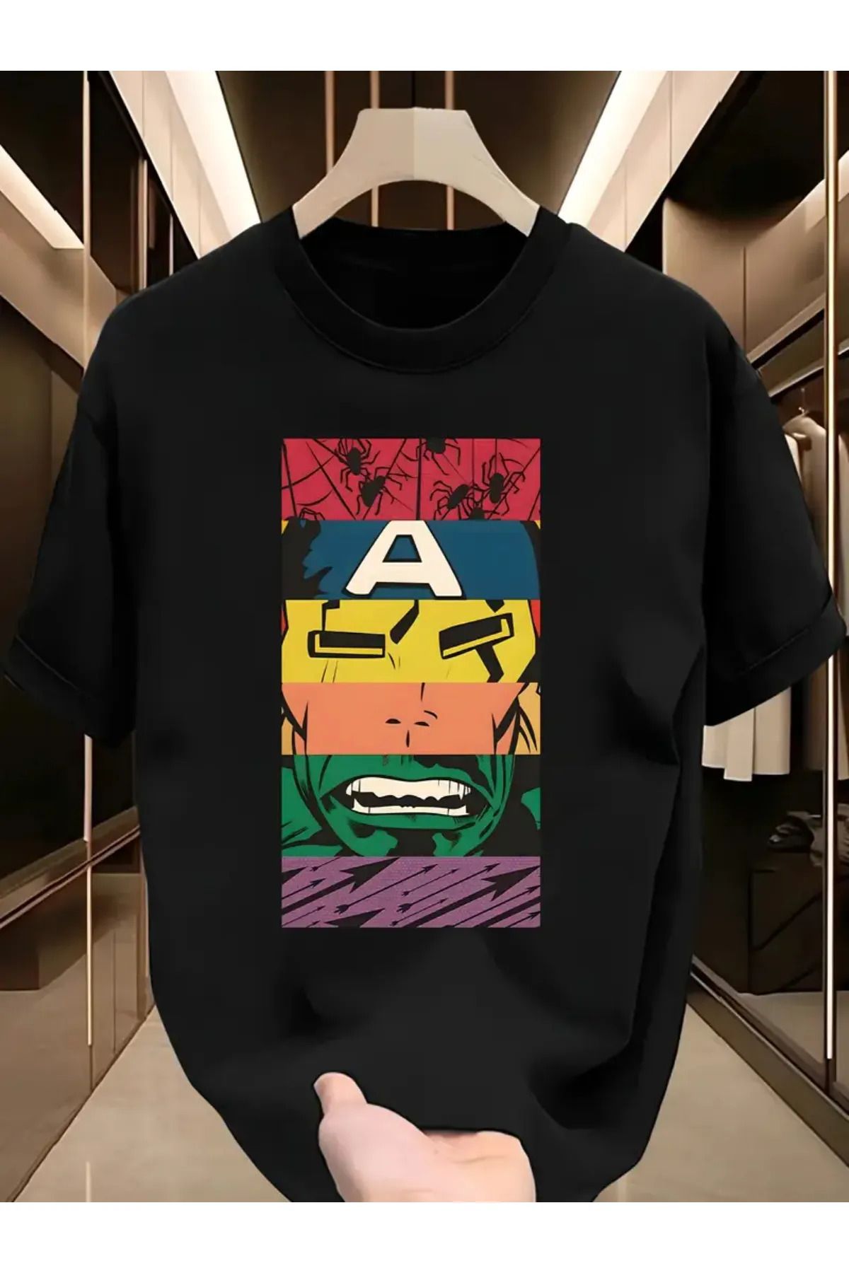 Koklonmoda Büyük Beden Unisex Marvel Karışık Baskılı Oversize T-Shirt