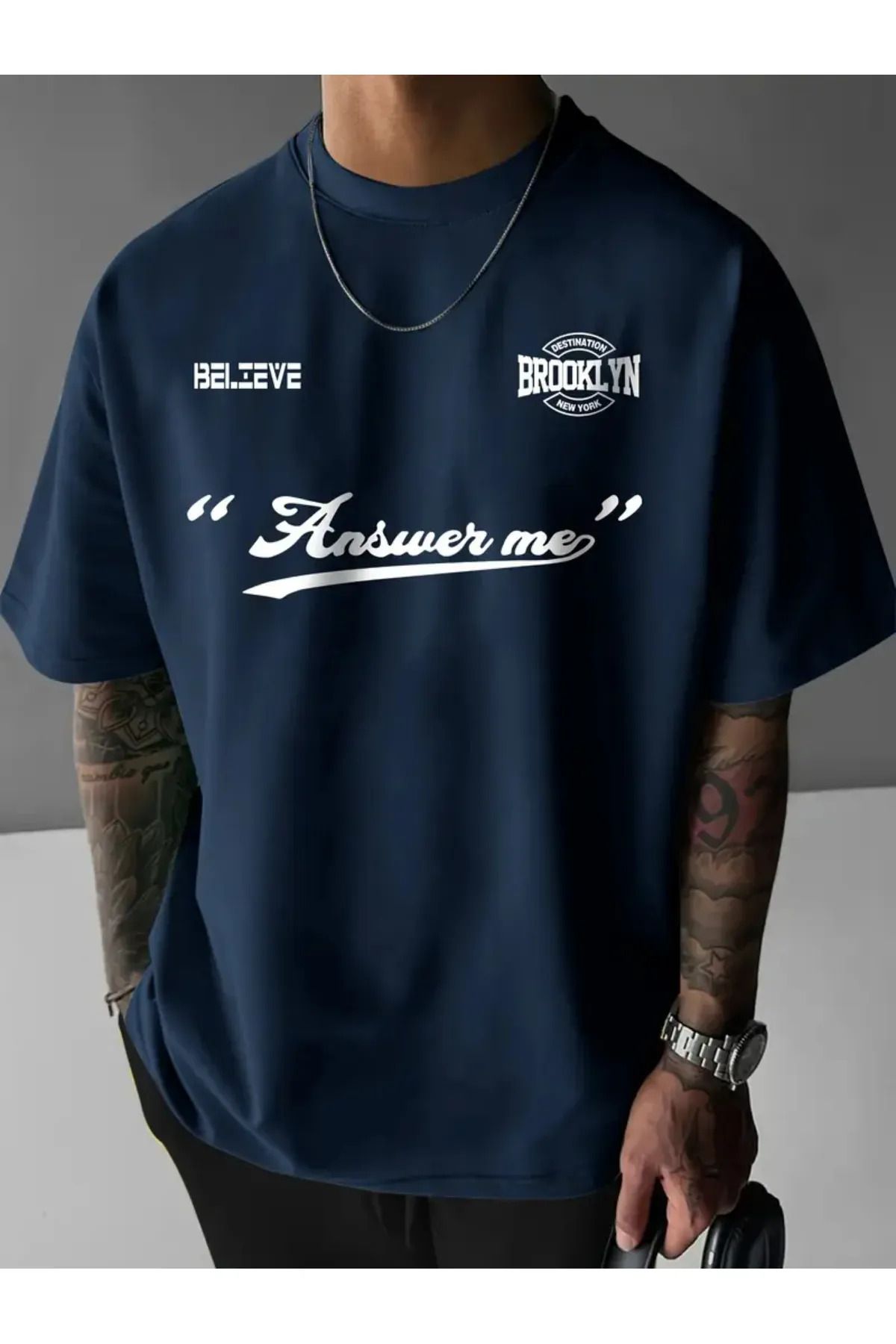 Koklonmoda Büyük Beden Unisex Answer Me Baskılı Oversize T-Shirt