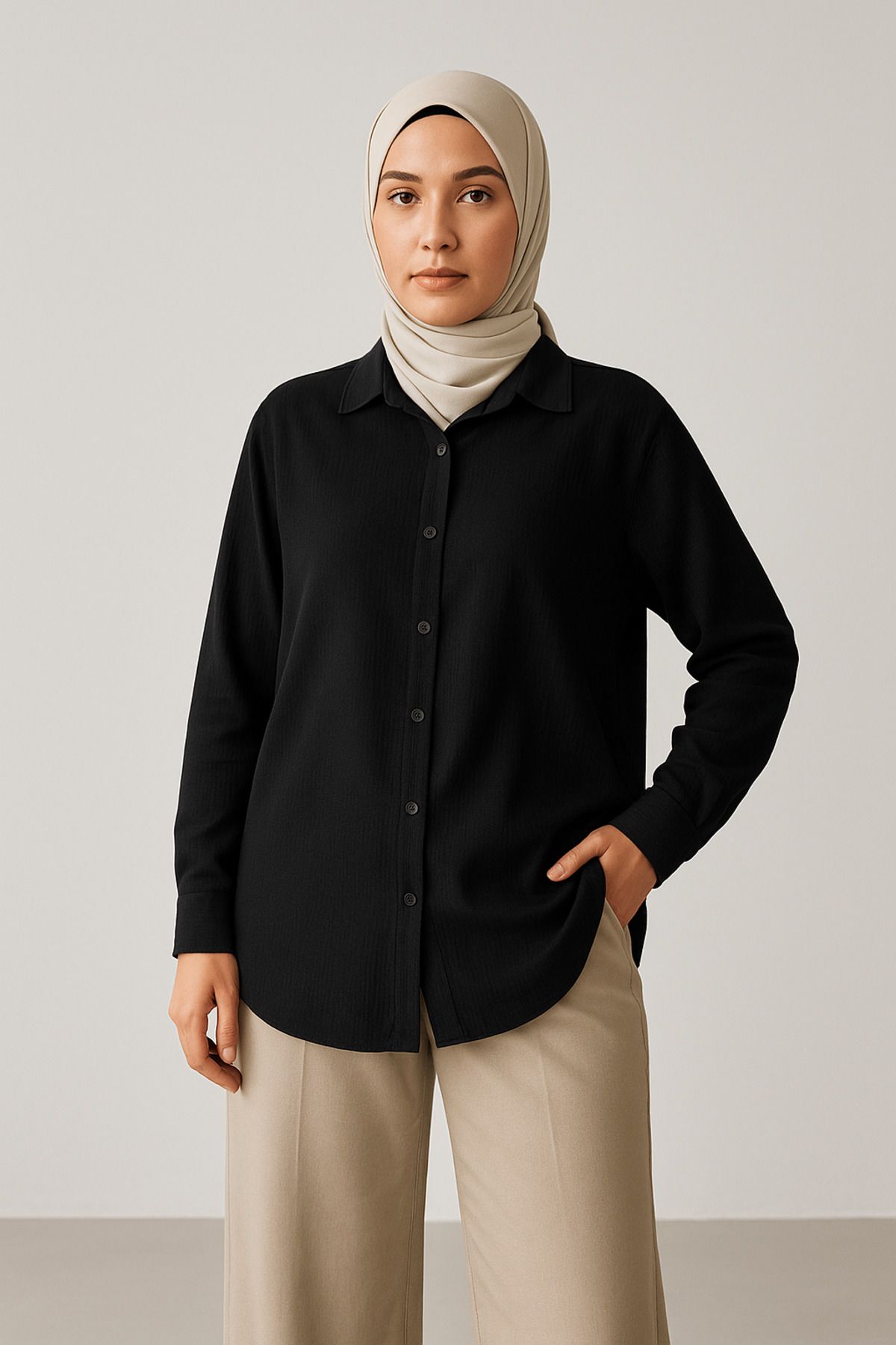 Paw Garage Kadın Olivia Oversize Pamuklu Bürümcük Kumaş Yazlık Tesettür Gömlek