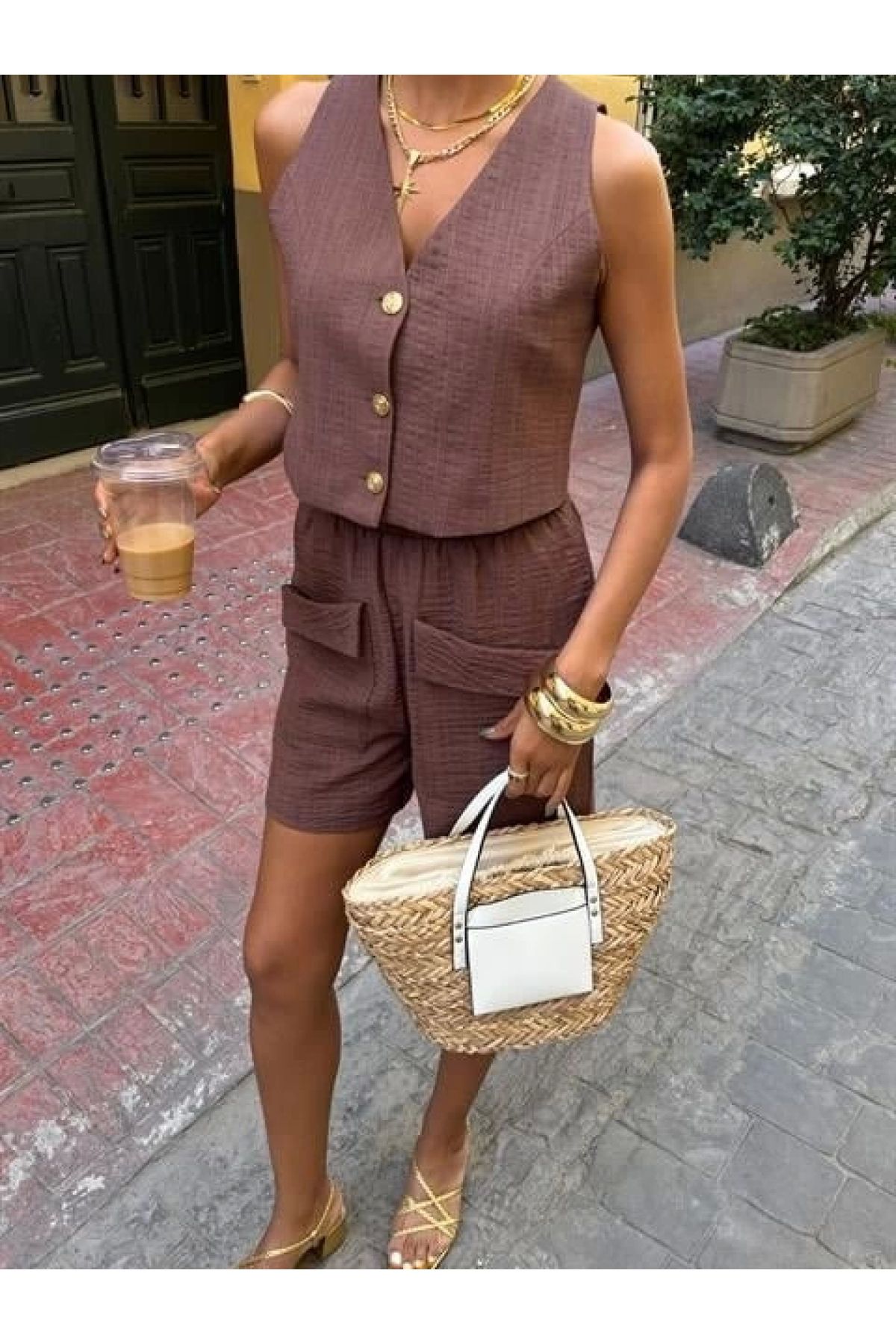 POLEXP Modern Keten Şortlu Takım
