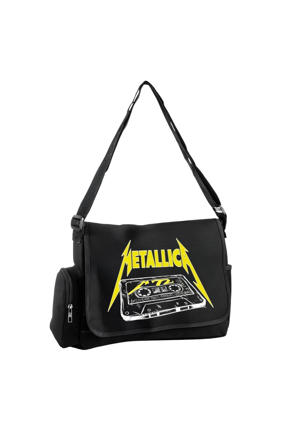 DEEFWEAR Metallica Baskılı Postacı Çanta/ Bag Ayarlanbilir Kemer Ve Fermurlı Cepler