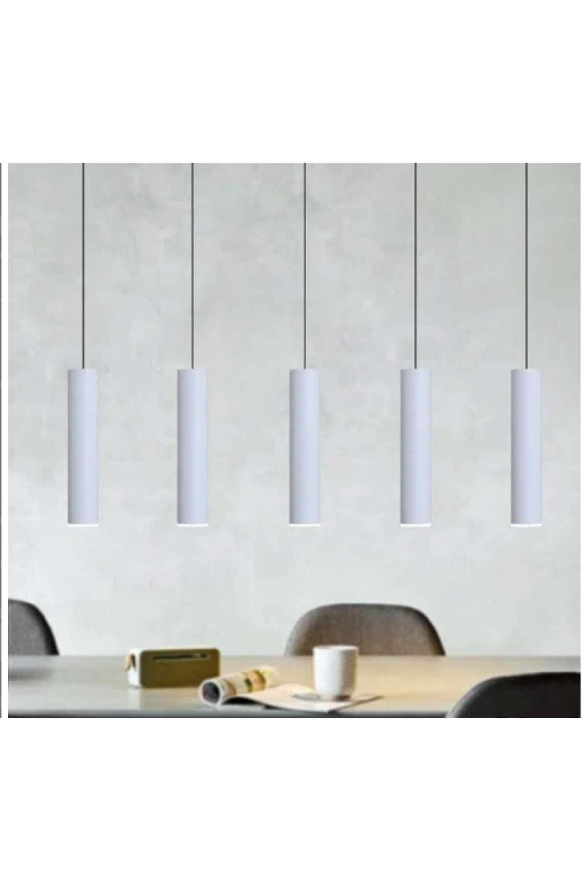 demet habek mylights Mylights sıralı masaüstü beşli 5 li 120 cm mat beyaz gün ışığı led ampullü led avize masa üstü led s