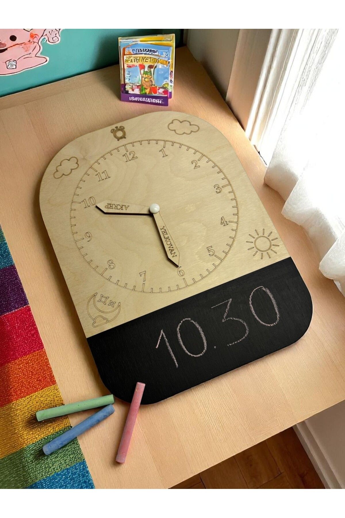 Mind of Toys Zaman Kaşifi, Analog Saat Öğrenimi, Kara Tahtalı Yüzey, Montessori Ahşap Saat Öğrenim Oyuncağı
