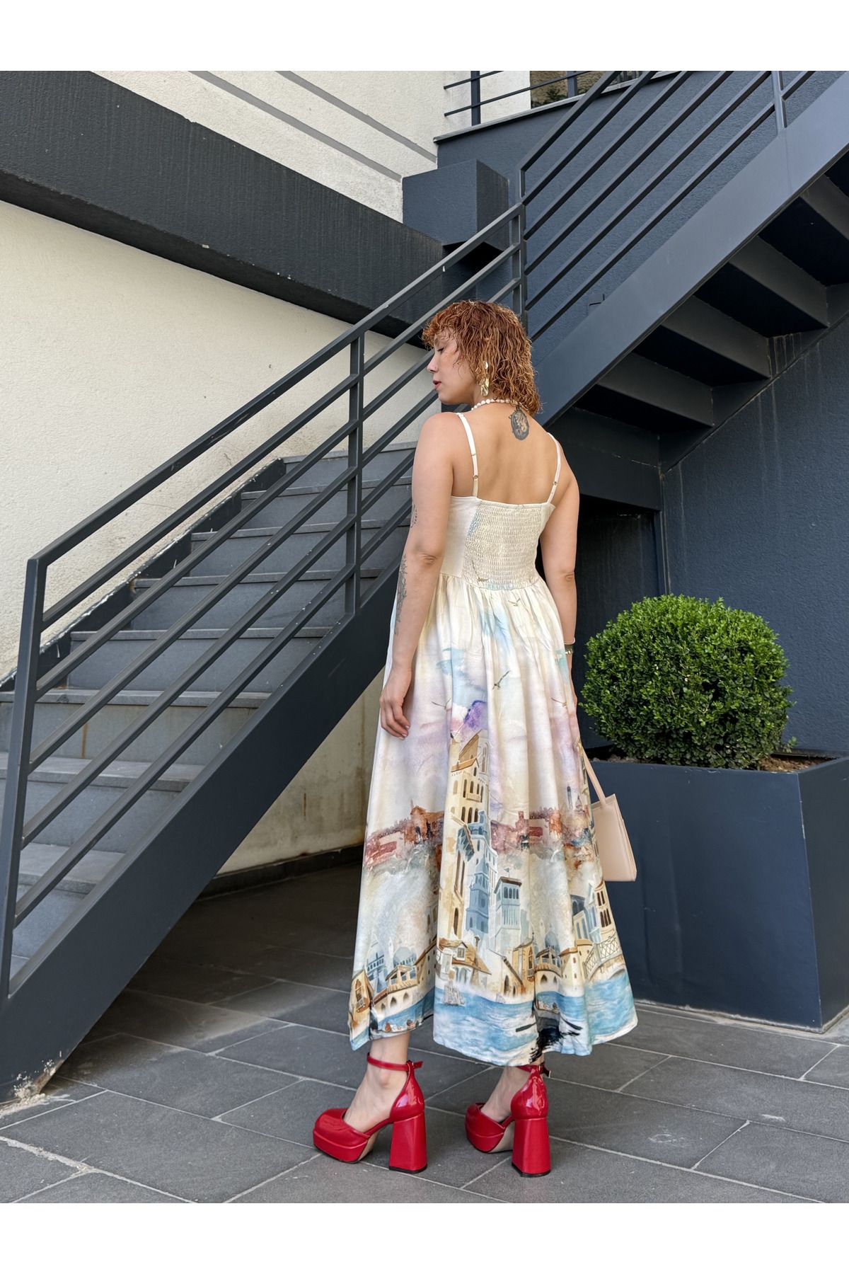 Bak'ap-Premium Istanbul Printed Thin Strap Long Flounce Dress 4
