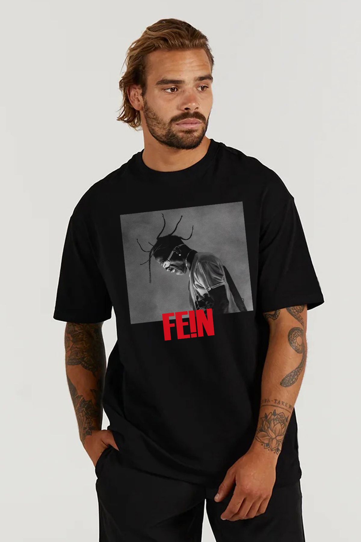 MODA Travis Scott Baskılı Oversize Kalıp Siyah Geniş Bol Kesim Erkek Tişört
