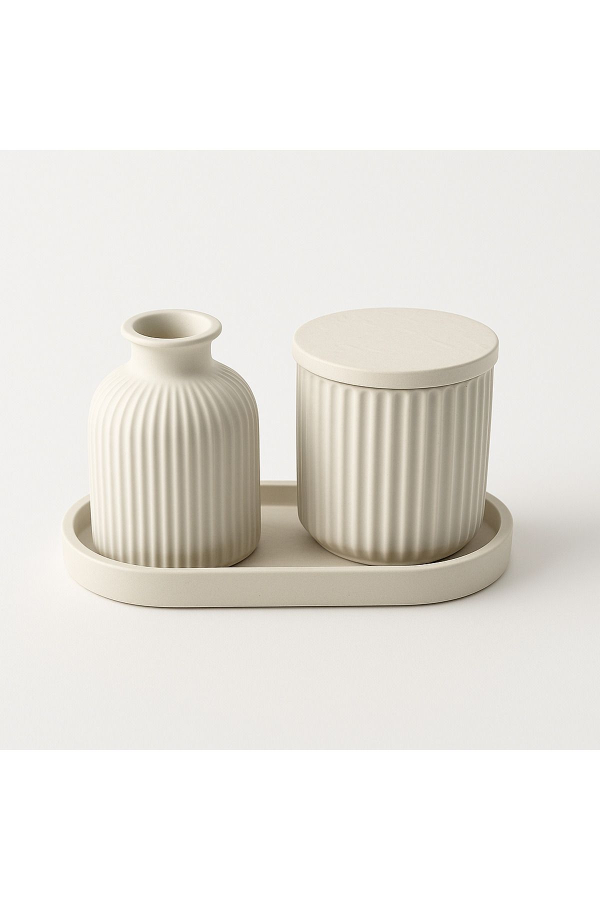 bir hediye meselesi Minimalist Seramik Dekoratif Set – Vazo & Saklama Kabı & Tepsi 3'lü Çok Amaçlı Organizer