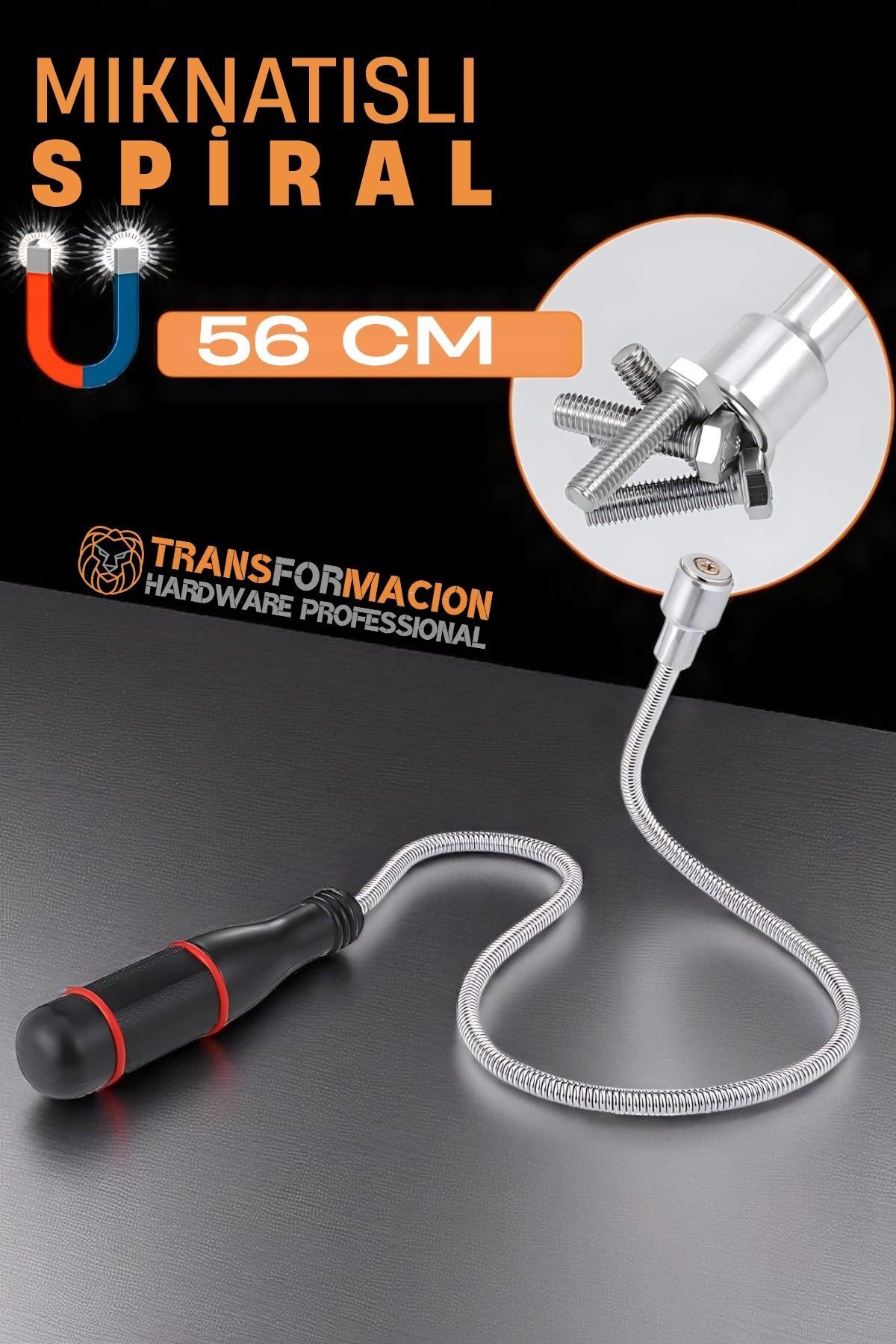 Transformacion Esnek Manyetik Toplama Aracı - Mıknatıslı Spiralli Çubuk Metal Vida Civata Somun Arama Çubuğu