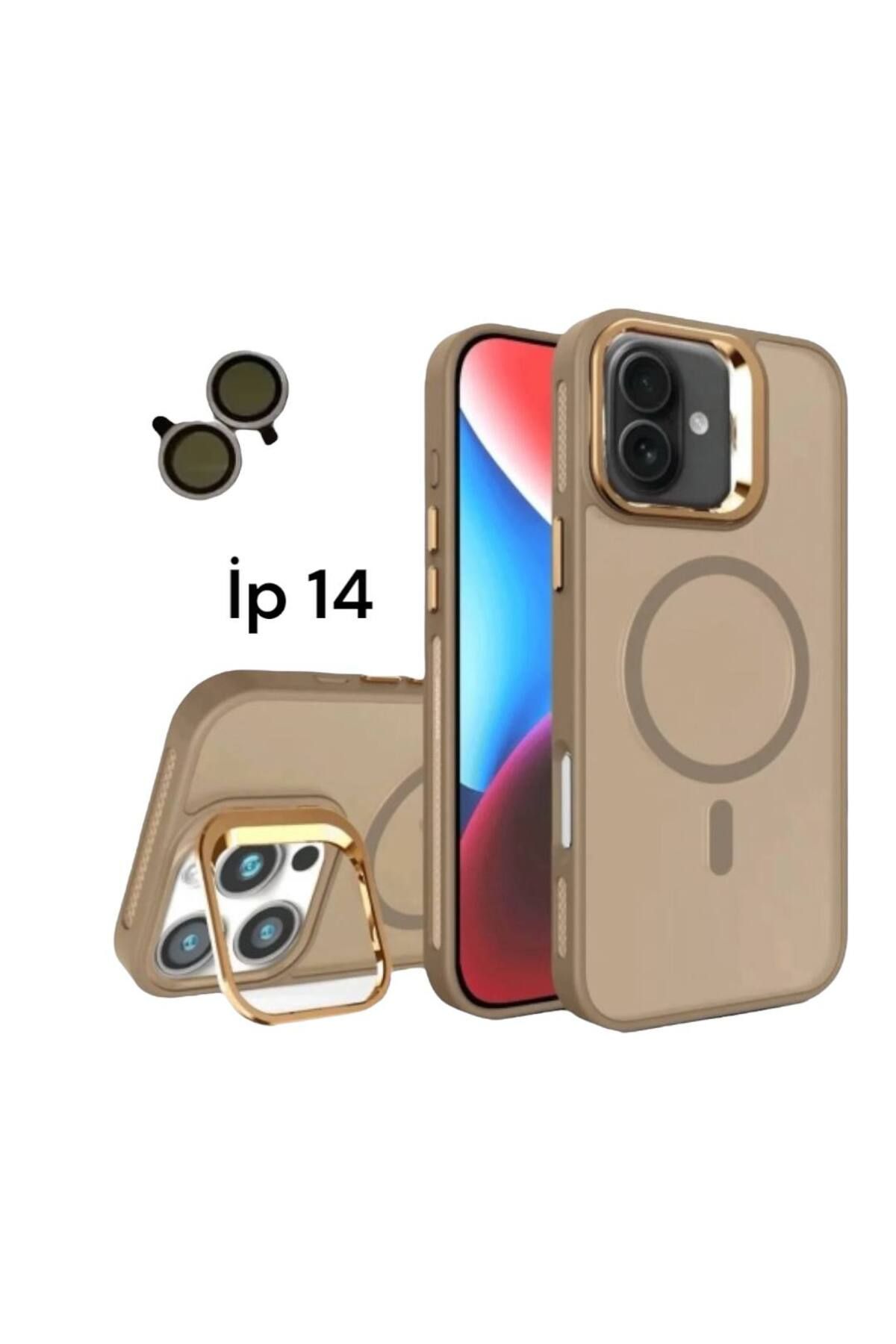 Bruntoo BR Apple İphone 14 Uyumlu Mat Serisi Standlı Kapak Magsafe Kılıf +Lens Koruma .