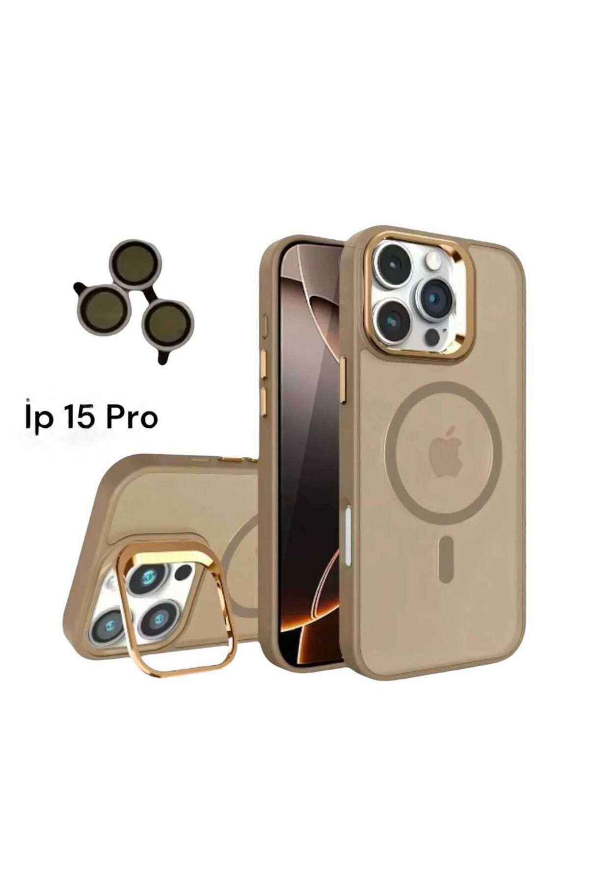 Bruntoo BR Apple İphone 15 Pro Uyumlu Mat Serisi Standlı Kapak Magsafe Kılıf +Lens Koruma .