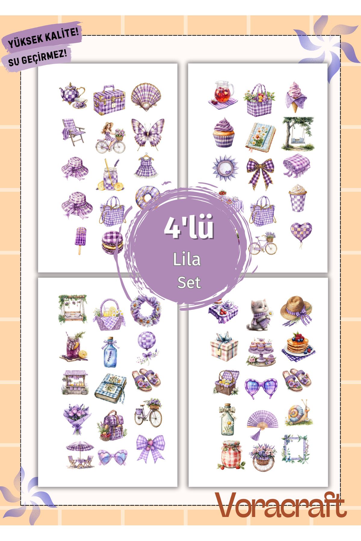 VORACRAFT 4'lü Lila Set Ajanda Bullet Journal Set A050
