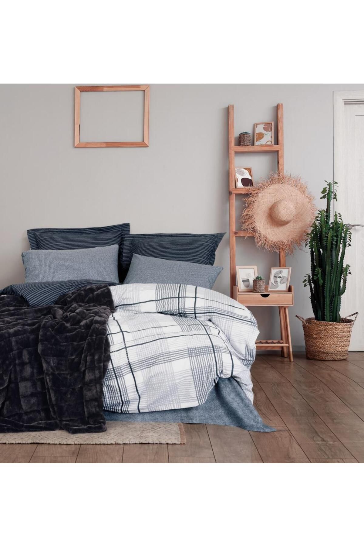 merland benvecocuk Trim Çift Kişilik Battaniyeli Nevresim Takımı Smooth Siyah