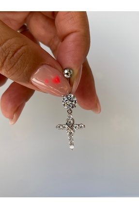 kurukafagift Haç Taşlı Göbek Piercing Su Yolu Sonsuz Figürlü Model