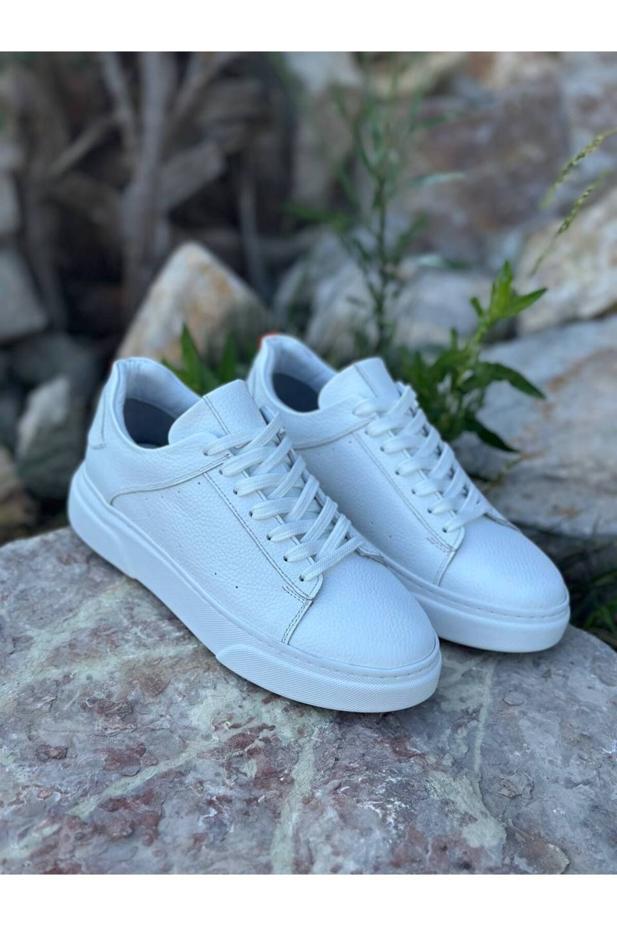 DERWARDEIN Beyaz Erkek Spor Ayakkabı Hakiki Deri - Günlük Sneaker Modeli