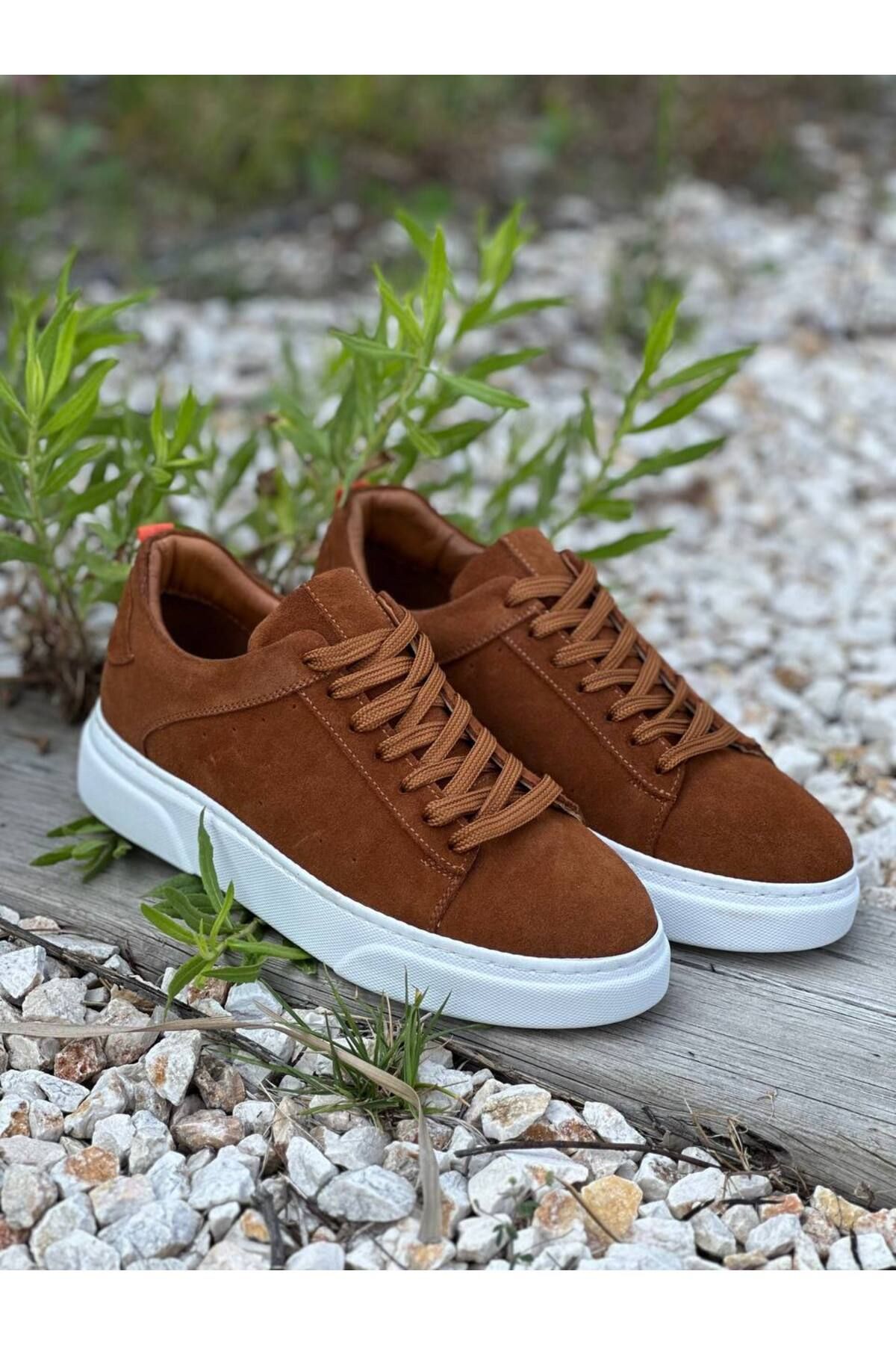 DERWARDEIN Kahverengi Taba Süet Erkek Spor Ayakkabı Hakiki Deri - Günlük Sneaker Modeli