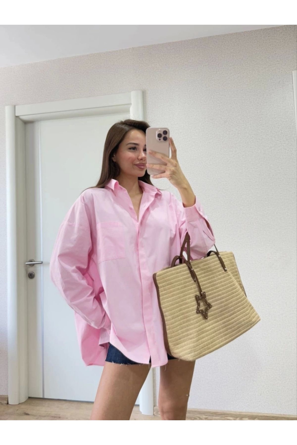 POLEXP Şık Yandan Yırtmaçlı Pembe Gömlek