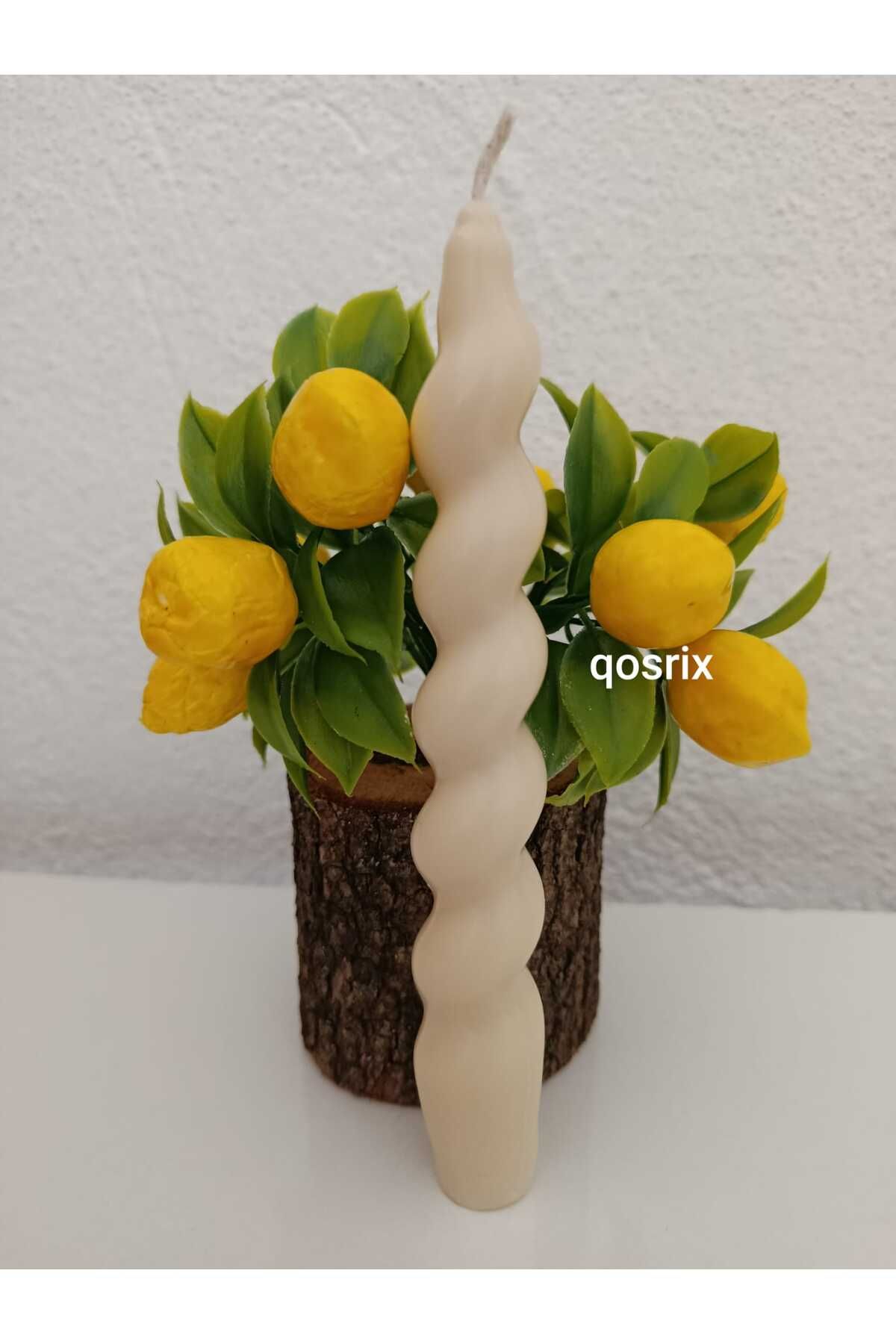 qosrix Krem Italyan Burgulu Şamdan Soya Mumu Doğal Kokulu Çubuk Konik Burgu Spiral Mum Dekoratif 1 Adet