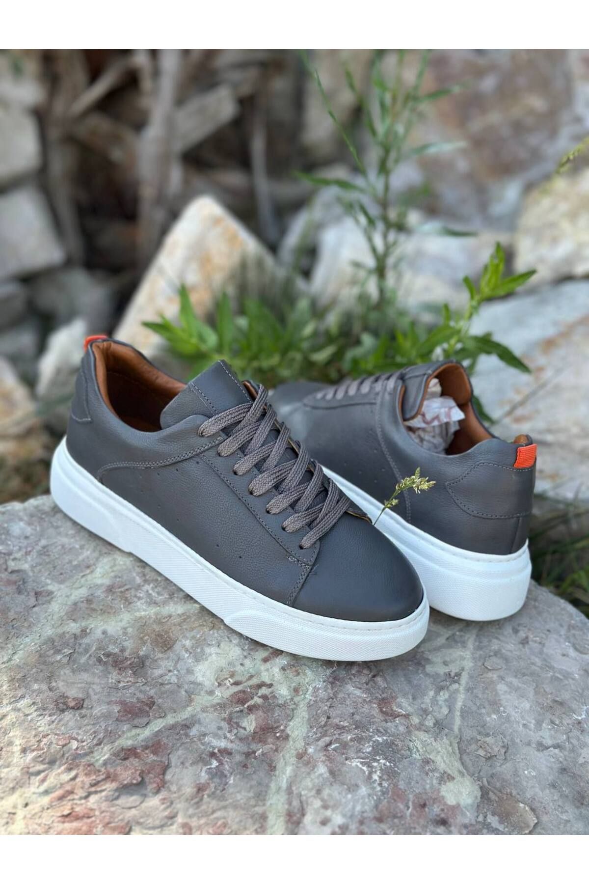 DERWARDEIN Gri Süet Erkek Spor Ayakkabı Hakiki Deri - Günlük Sneaker Modeli