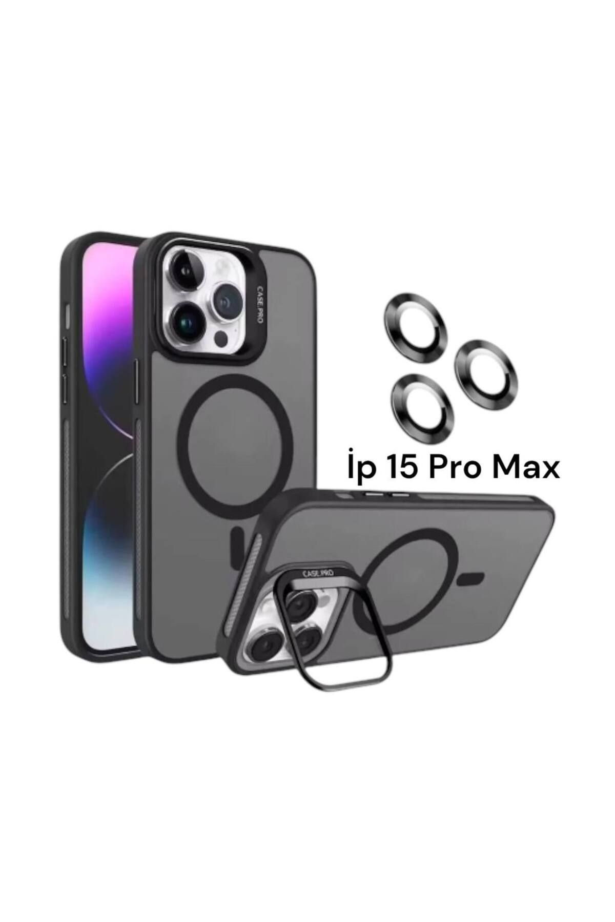 Bruntoo BR Apple İphone 15 Pro Max Uyumlu Mat Serisi Standlı Kapak Magsafe Kılıf +Lens Koruma .