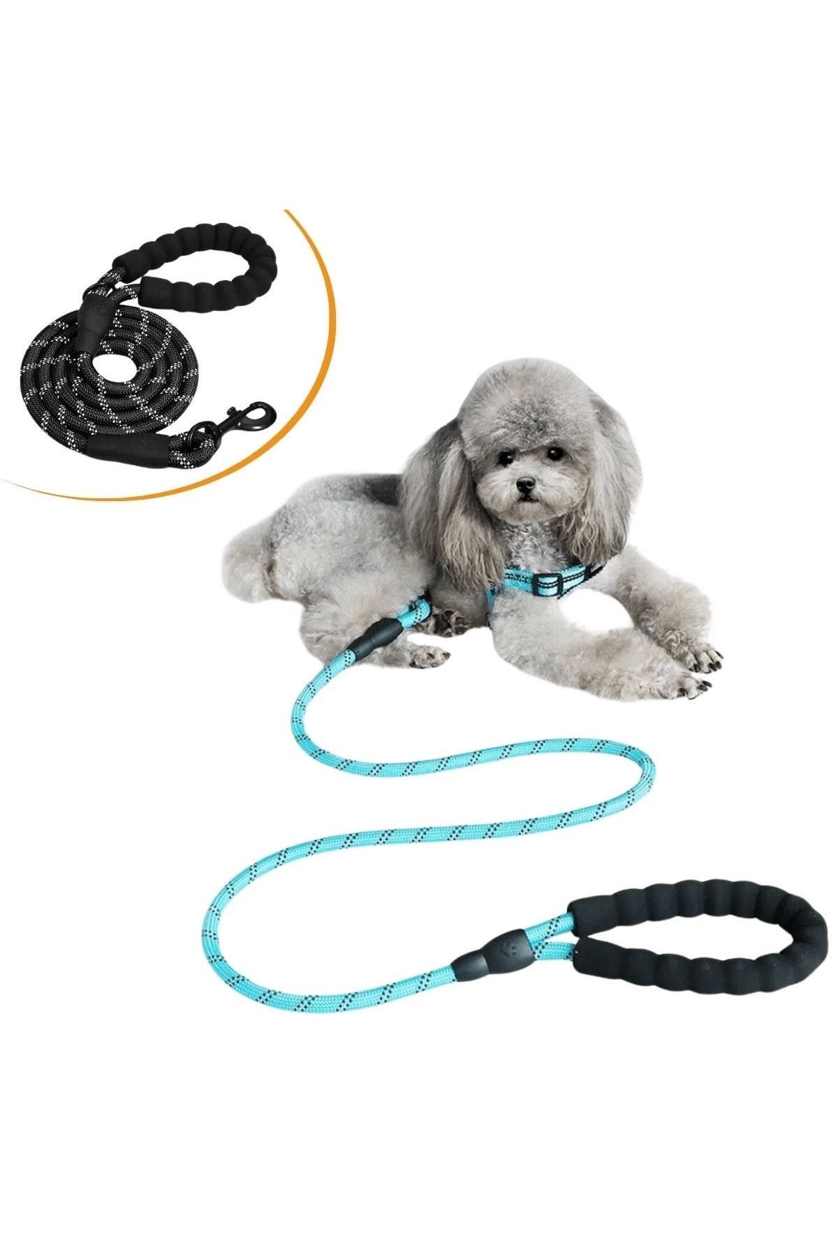 merland benvecocuk Reflektörlü Fosforlu Köpek Gezdirme Halatı Tasma Kayışı Metal Kancalı 130 Cm
