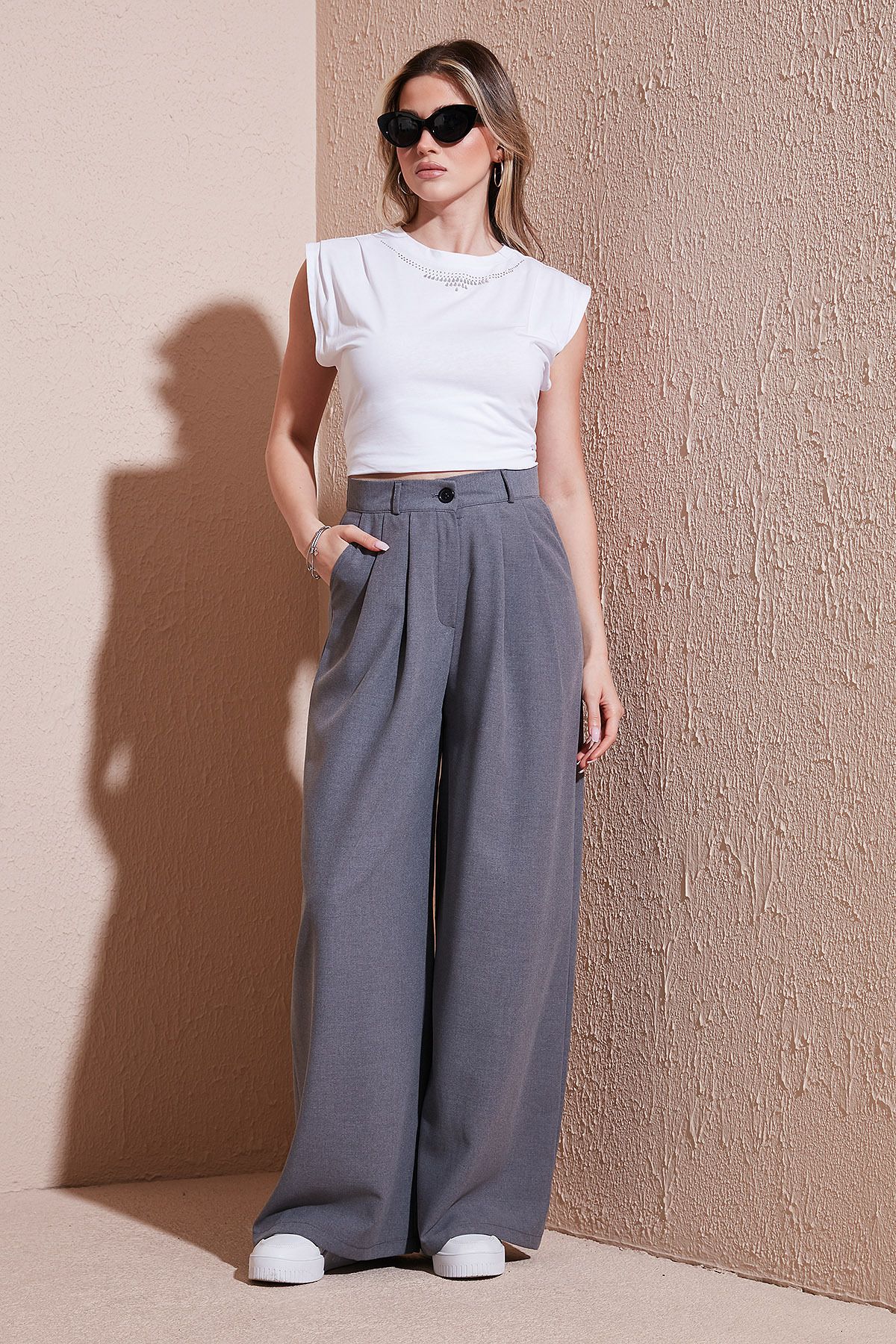 Lela Wide Leg Yüksek Bel Geniş Paça Palazzo Pantolon PANTOLON 5866290