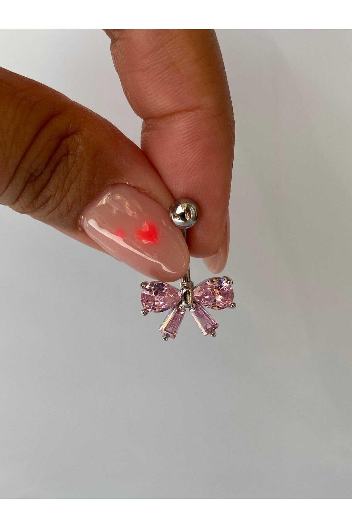 kurukafagift Göbek Çelik Piercing Pembe Fiyonk Model