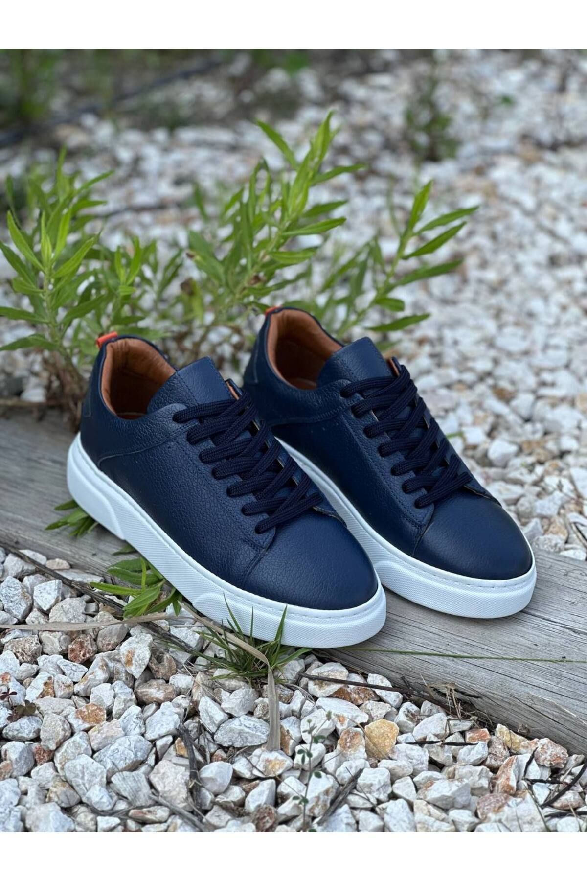 DERWARDEIN Lecivert Erkek Spor Ayakkabı Hakiki Deri - Günlük Sneaker Modeli