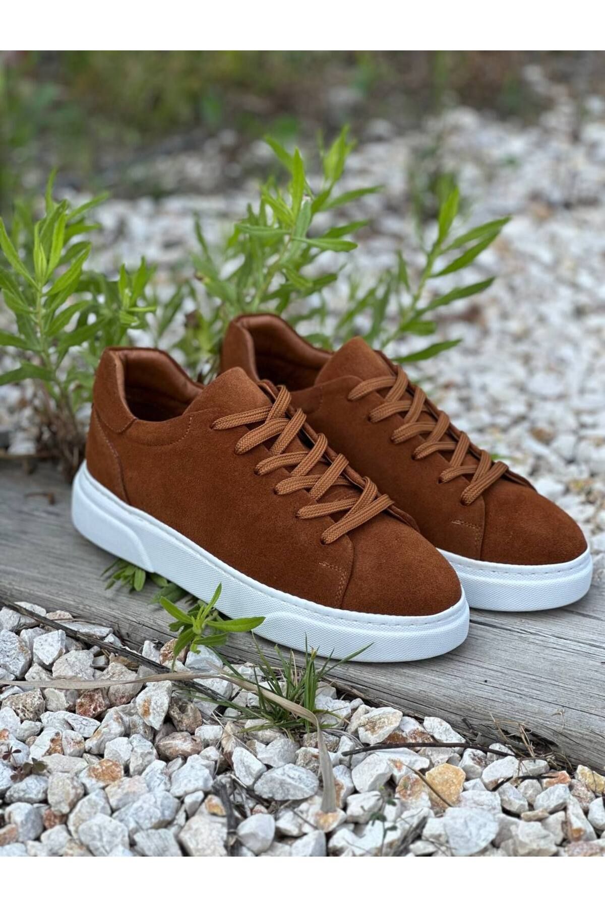DERWARDEIN Kahverengi Taba Süet Erkek Spor Ayakkabı Hakiki Deri - Günlük Sneaker Modeli