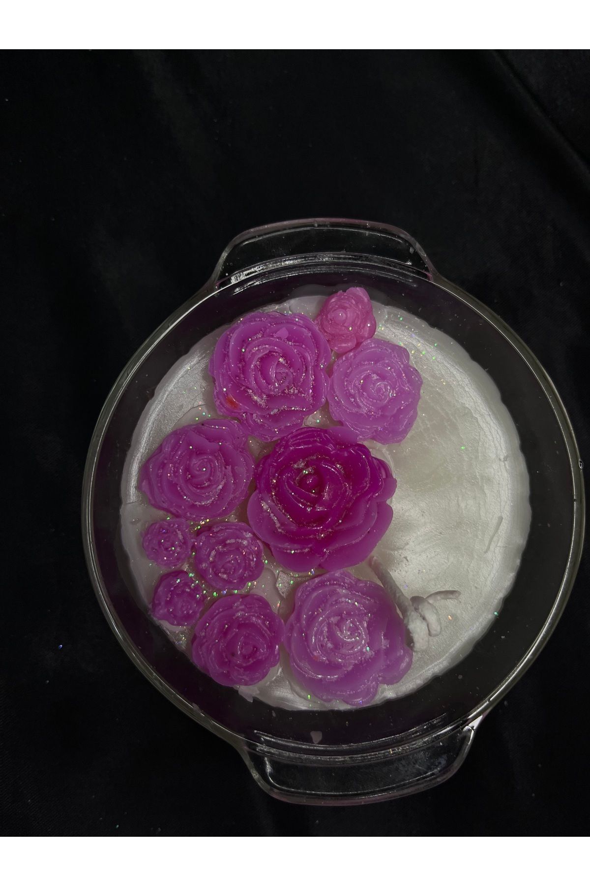 Nis Candle More Cam kasede çiçek detaylı mum