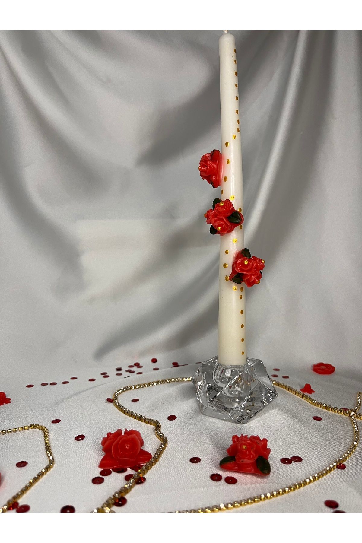 Nis Candle More Çiçek Detaylı Kabartma Desen Şamdan Mum