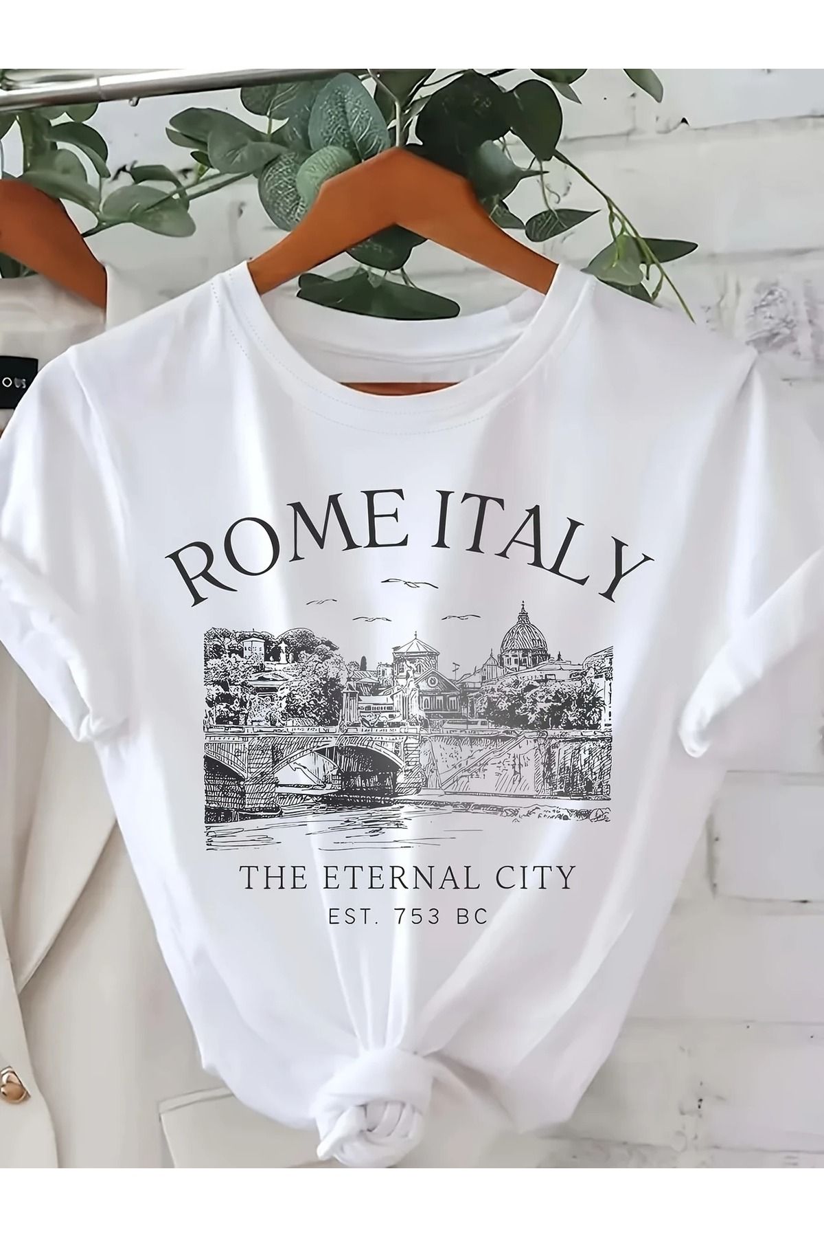 Massgai Unisex Rome Italy Baskılı Oversize %100 Pamuk T-shirt
