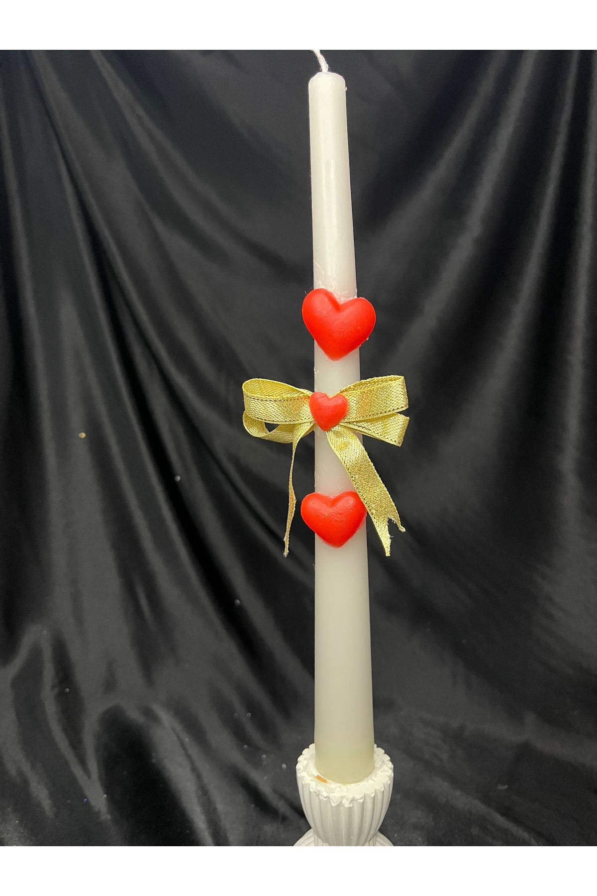 Nis Candle More Kalp Ve Fiyonk Detaylı Kabartma Desen Şamdan Mum
