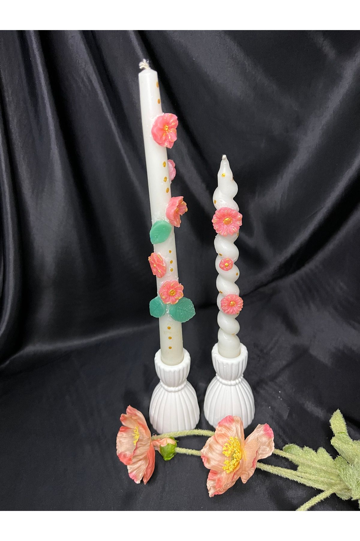 Nis Candle More 2'li Çiçekli Kabartma Desen Şamdan Mum