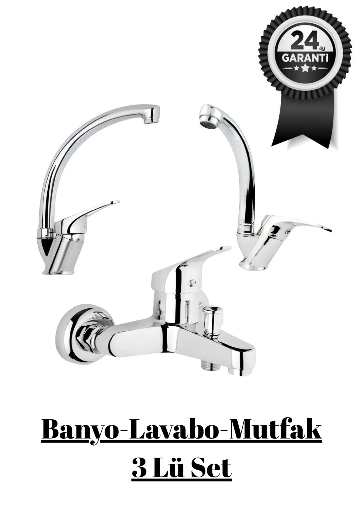 JustBS Krom Paslanmaz Mix 3'lü Banyo Batarya Seti Duş Mutfak Lavabo Bataryası
