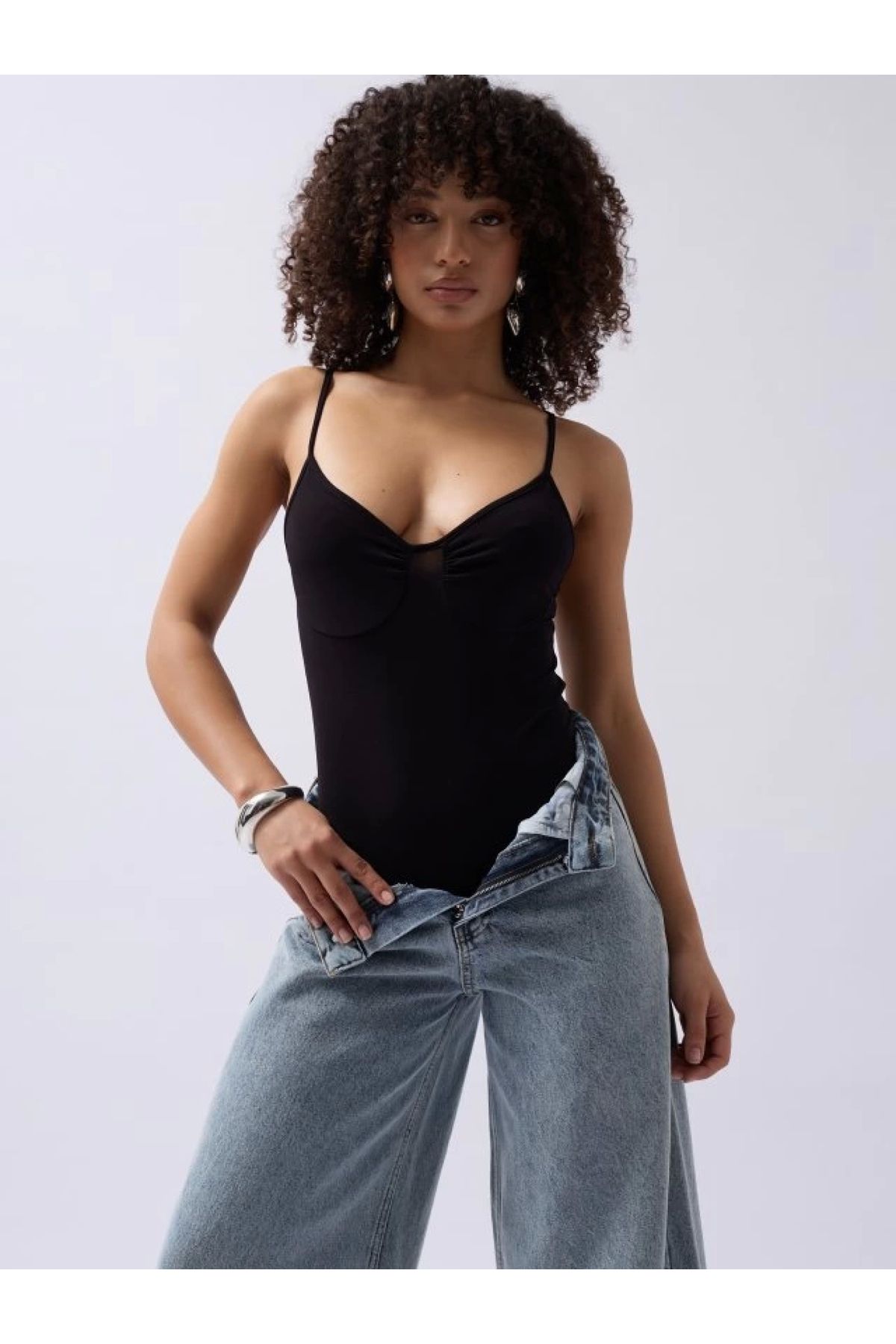 POLEXP Önü Büzgülü Askılı Bodysuit