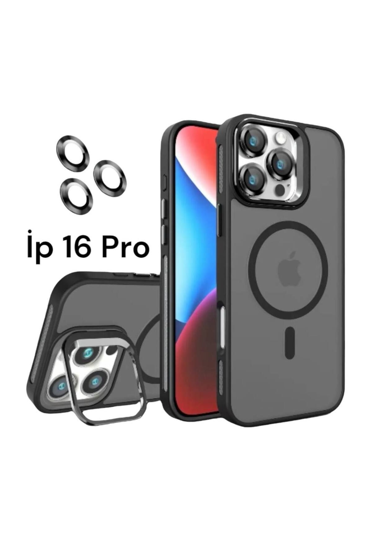 Bruntoo BR Apple İphone 16 Pro Uyumlu Mat Serisi Standlı Kapak Magsafe Kılıf +Lens Koruma .