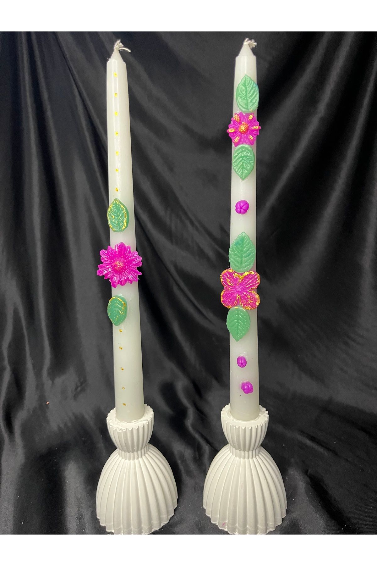 Nis Candle More 2'li Çiçek Detaylı Kabartma Desen Şamdan Mum