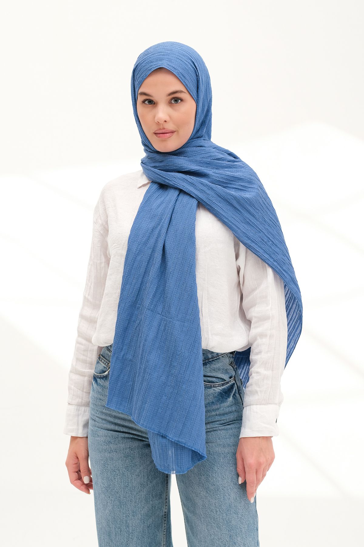 Aida Scarfs Modal Gofre Şal Mavi
