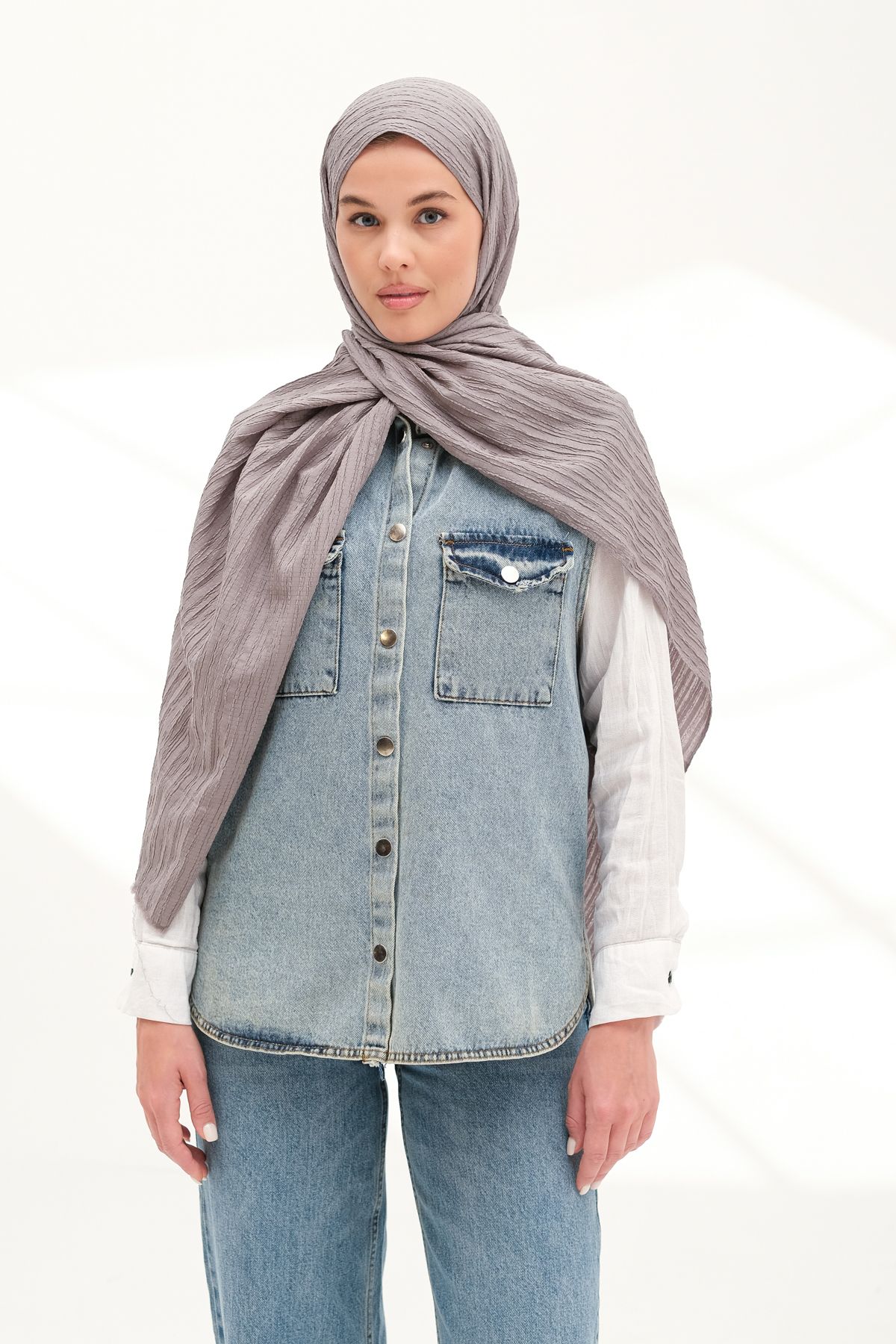 Aida Scarfs Modal Gofre Şal Gri