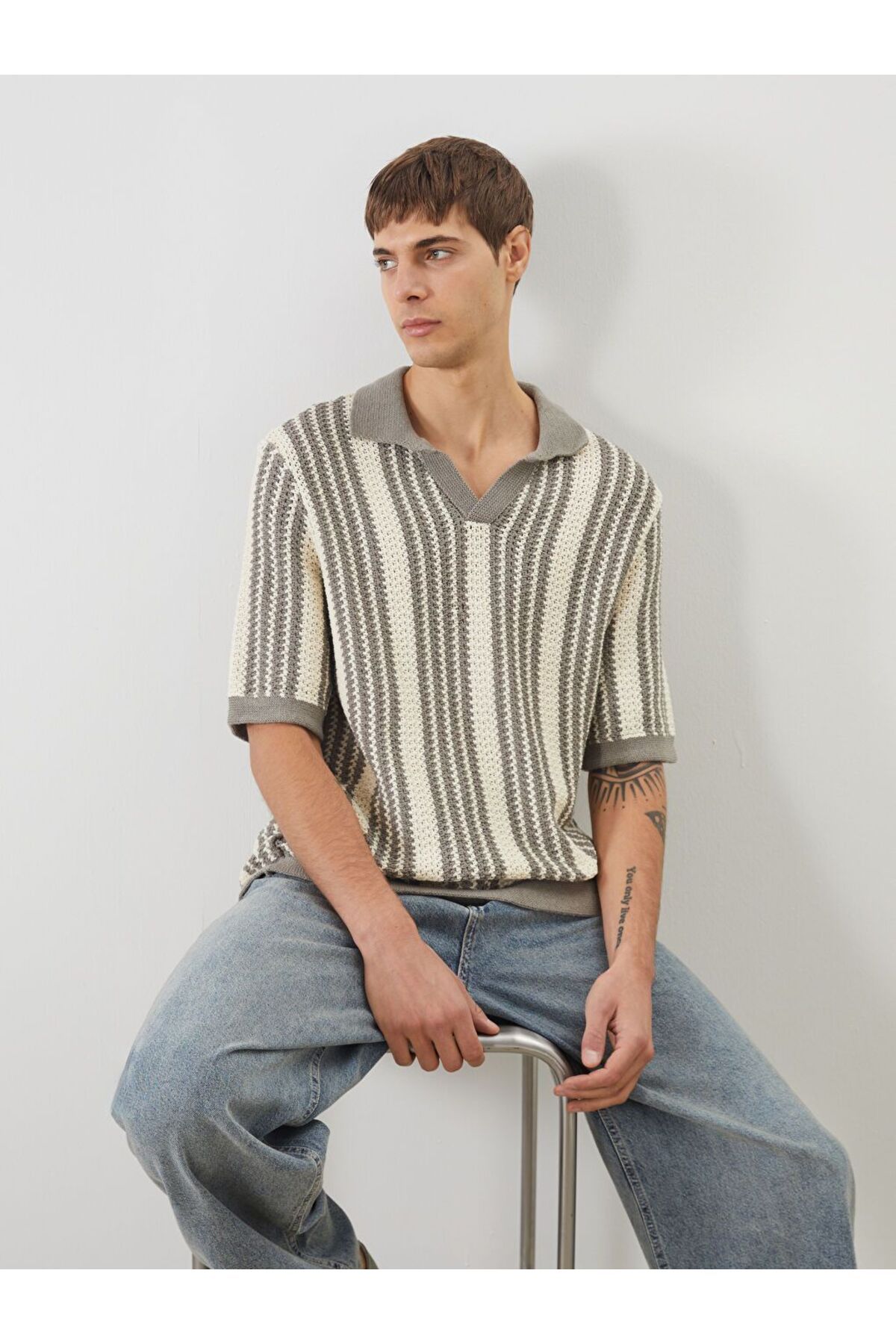 LC Waikiki XSIDE Polo Yaka Çizgili Erkek Triko Kazak