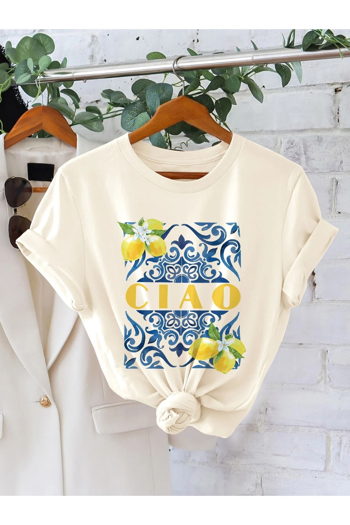 Massgai Unisex Limon Cıao Baskılı Oversize %100 Pamuk T-shirt