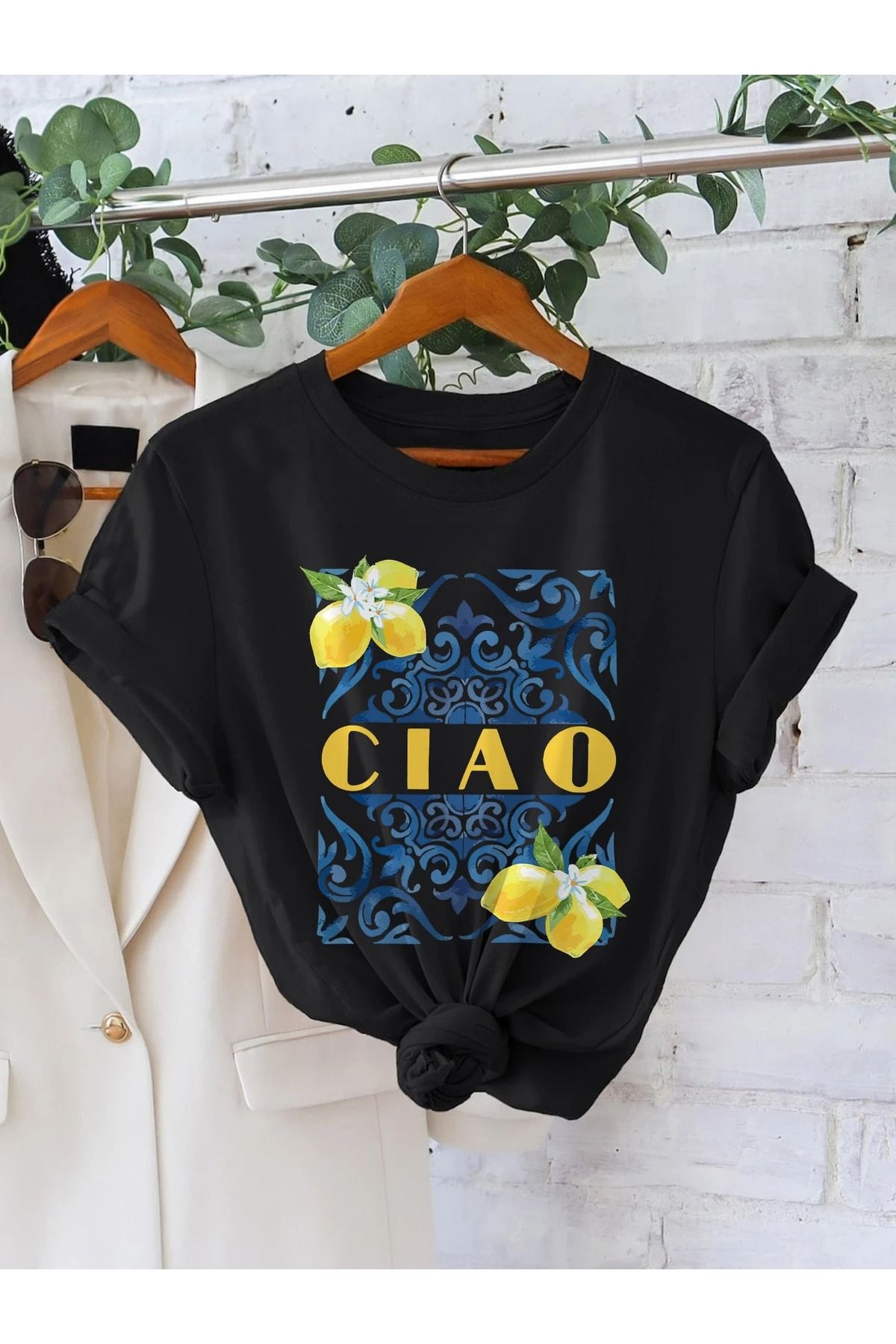 Massgai Unisex Limon Cıao Baskılı Oversize %100 Pamuk T-shirt