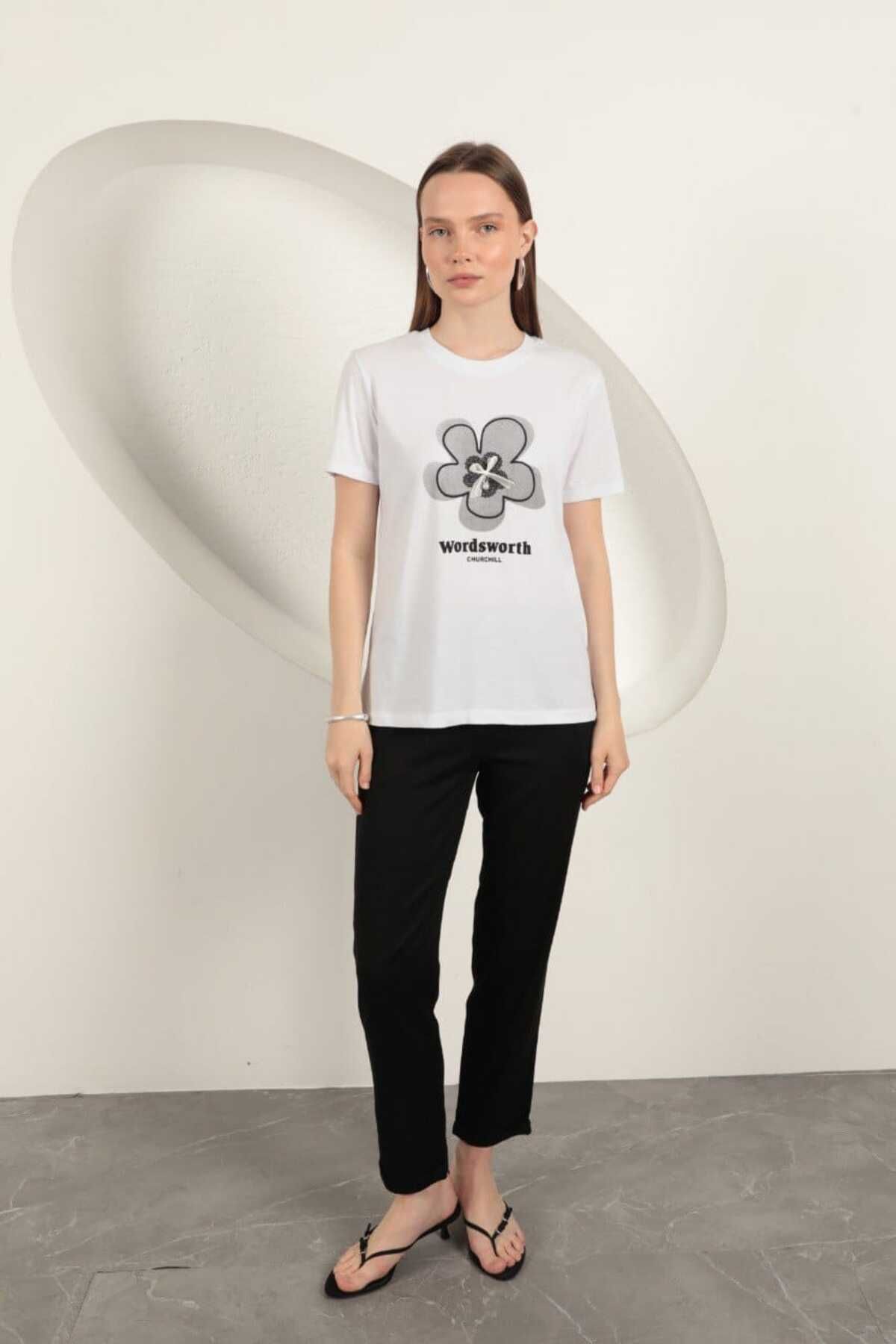 MİHRİZAR Reguler Fit B Yaka Süprem Fiyonk Baskılı T-shirt