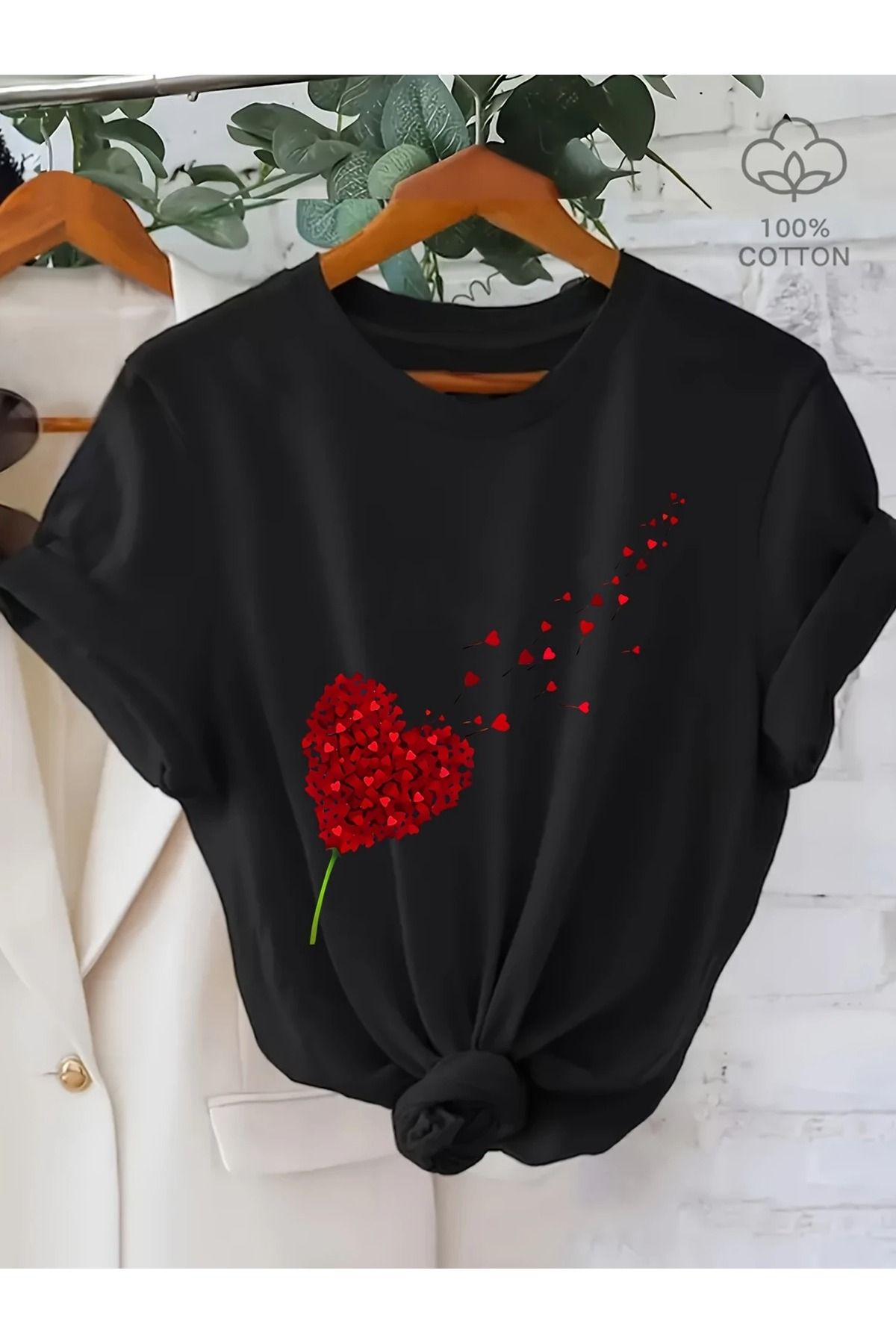 Massgai Unisex Kalp Heart Fly Baskılı Oversize %100 Pamuk T-shirt
